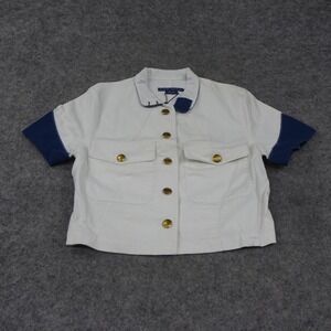 Polo Ralph Lauren Jacket Womens 6 Cropped Top White Blue Nautical Short Sleeve A